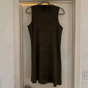 Green Suede Sleeveless Tank Mock Neck Dress